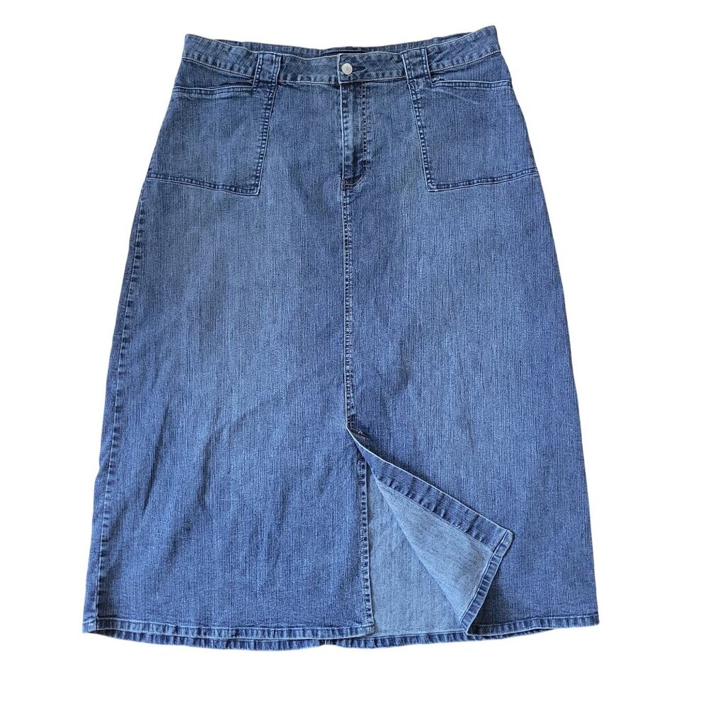 Vintage Denim Maxi Skirt Front Slit Pockets Hi Jeans Blue Jean Yellowstone Weste